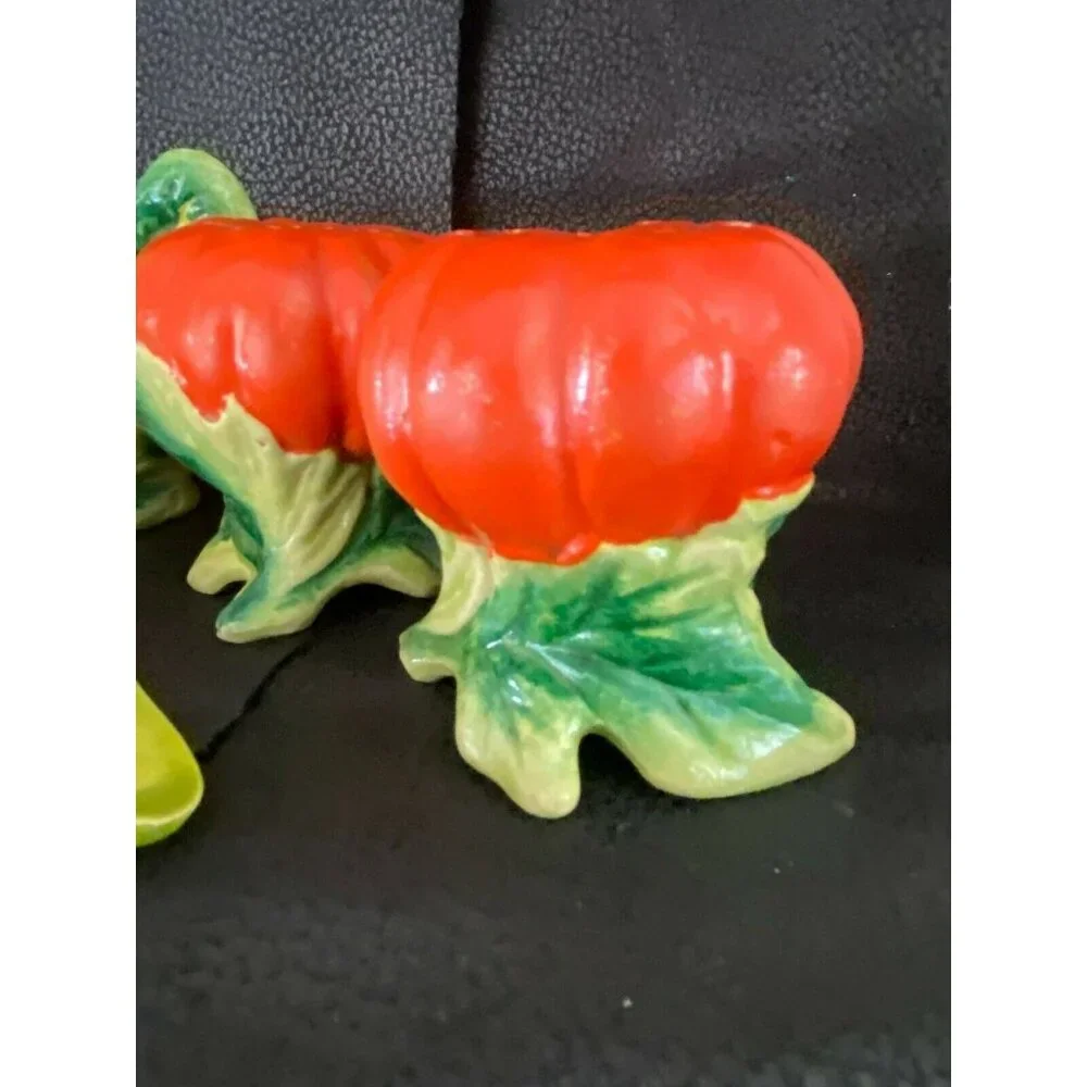 Vintage Pumpkin Tomato Salt Pepper Cream & Sugar 5‎ Pc Set - Made In Japan